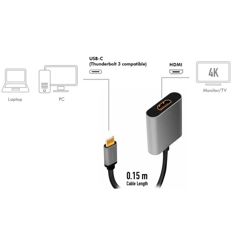 LogiLink  USB-C -> Adaptateur HDMI 4K/60Hz Aluminium 15cm 