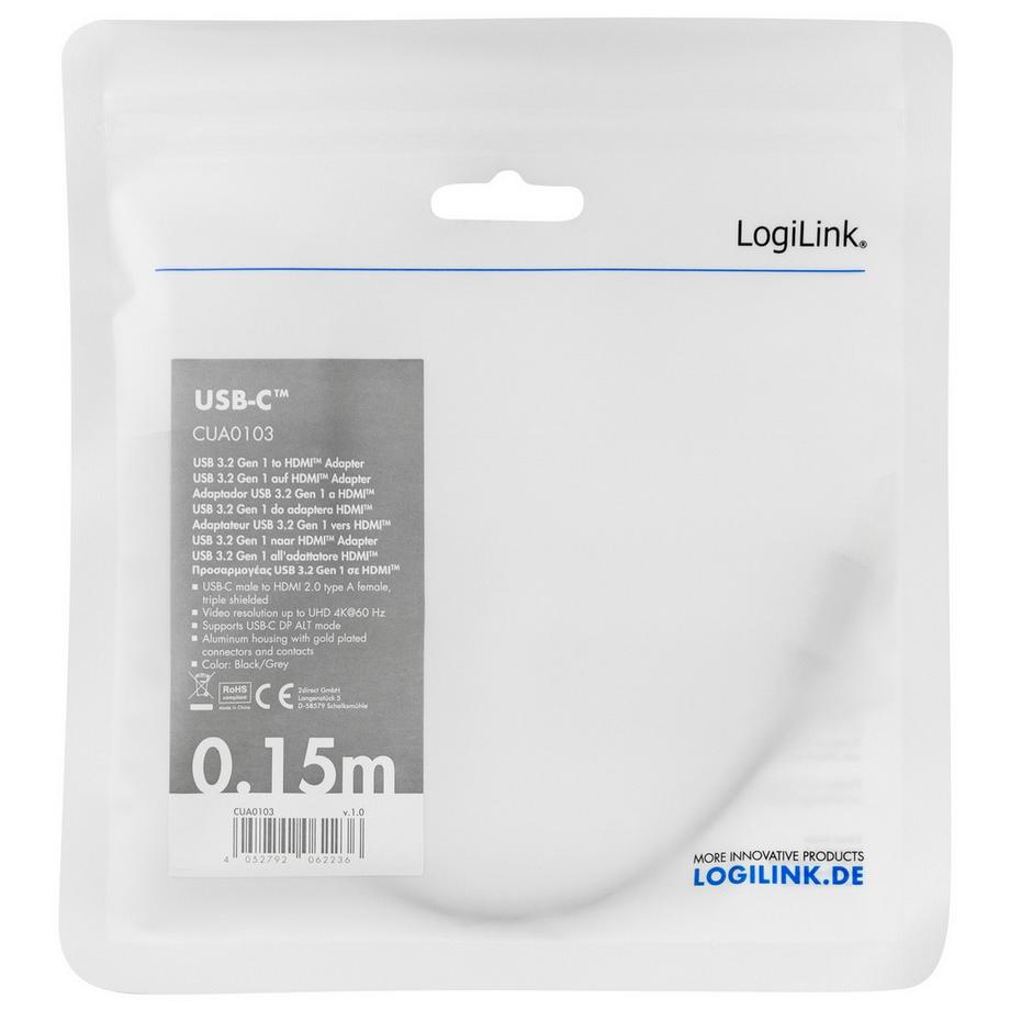 LogiLink  USB-C -> Adaptateur HDMI 4K/60Hz Aluminium 15cm 