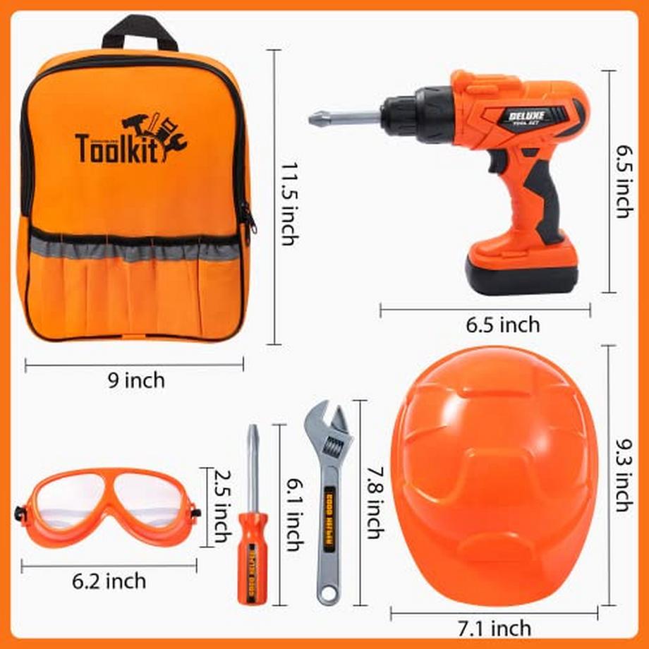 Activity-board  Ensemble de jouets d'outils de Construction pour enfants 32 pièces, sac à dos de jouets d'outils avec jouet de perceuse électrique, casque de Construction, outils de Construction 