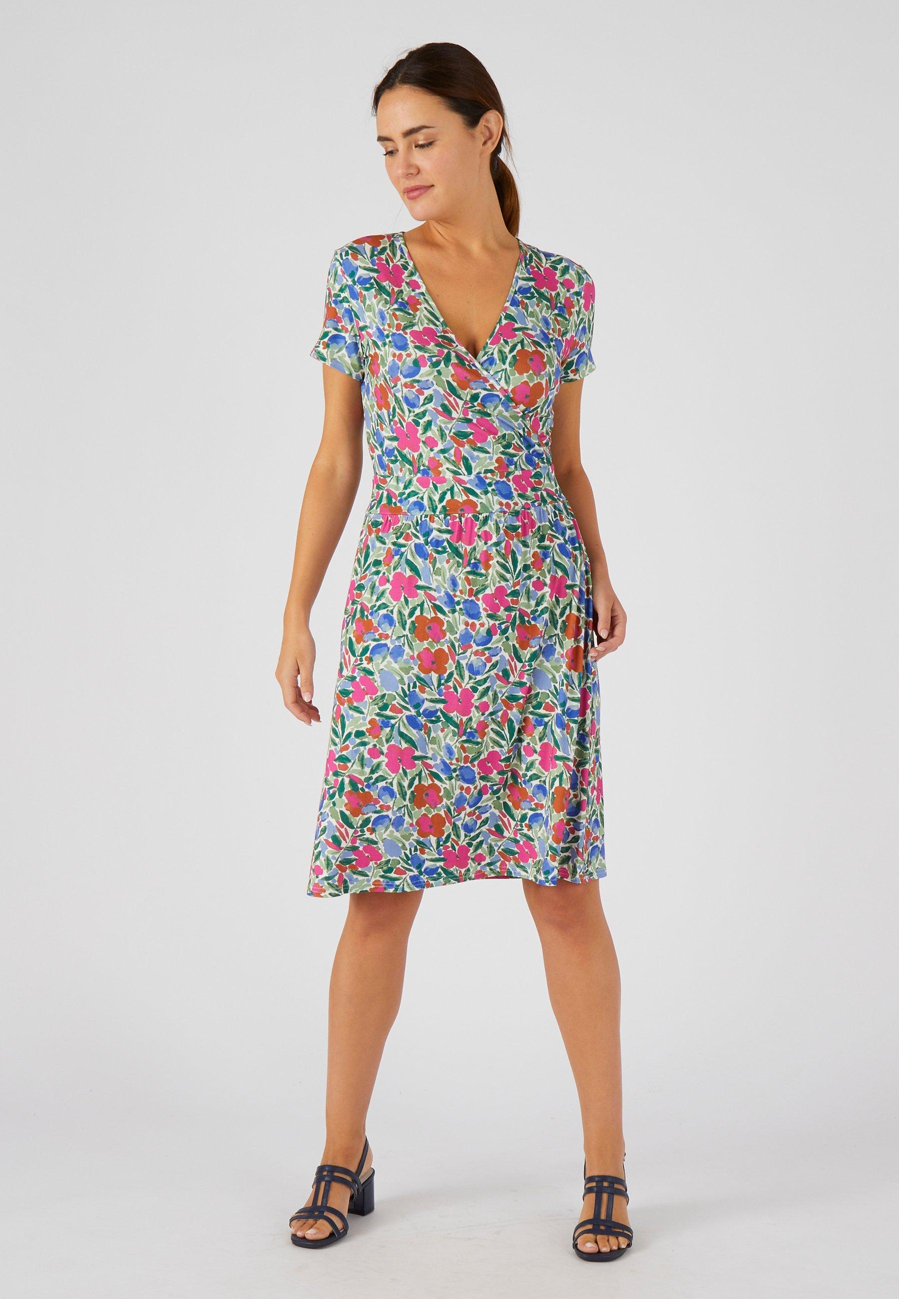 Image of Kleid In Wickeloptik, Flacher Tailleneinsatz, V-ausschnitt. Damen Rosa 50