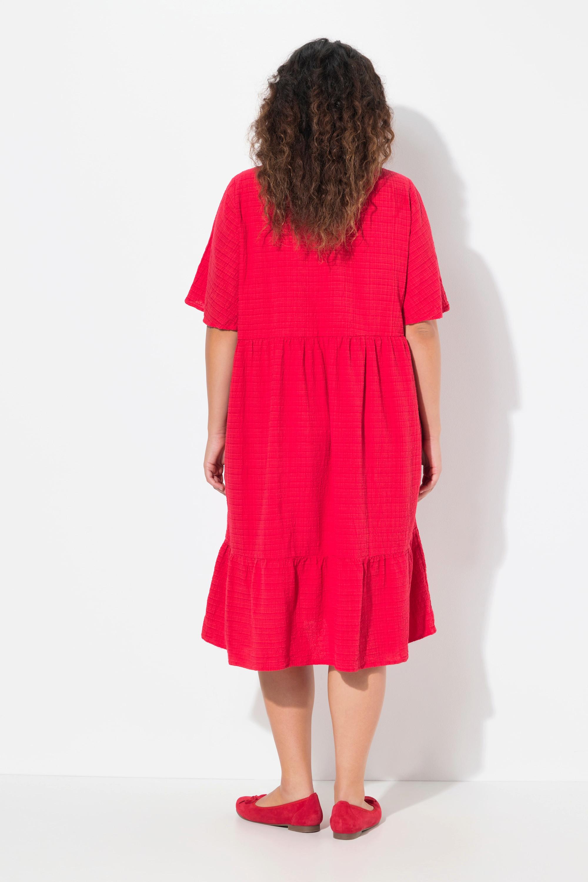 Ulla Popken Robe midi Seersucker Coupe évasée Manches courtes  