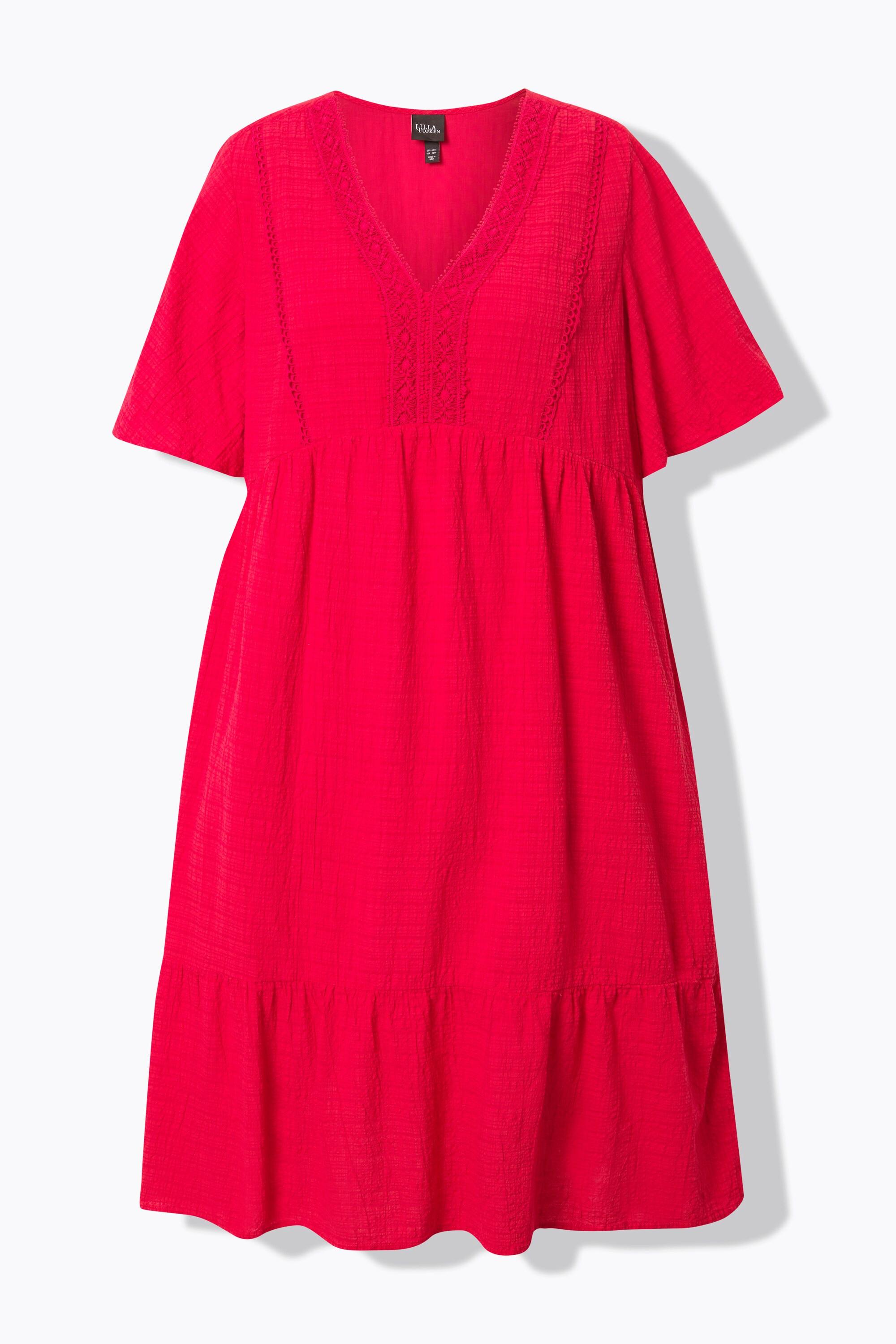 Ulla Popken Robe midi Seersucker Coupe évasée Manches courtes  