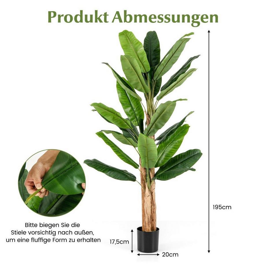 Northix  Künstlicher Bananenbaum mit 27 Blättern & Natürlichem Stamm Bananenpflanze Kunstpflanze 195 cm 