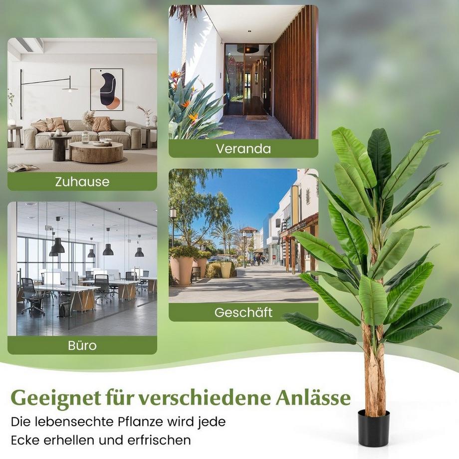 Northix  Künstlicher Bananenbaum mit 27 Blättern & Natürlichem Stamm Bananenpflanze Kunstpflanze 195 cm 