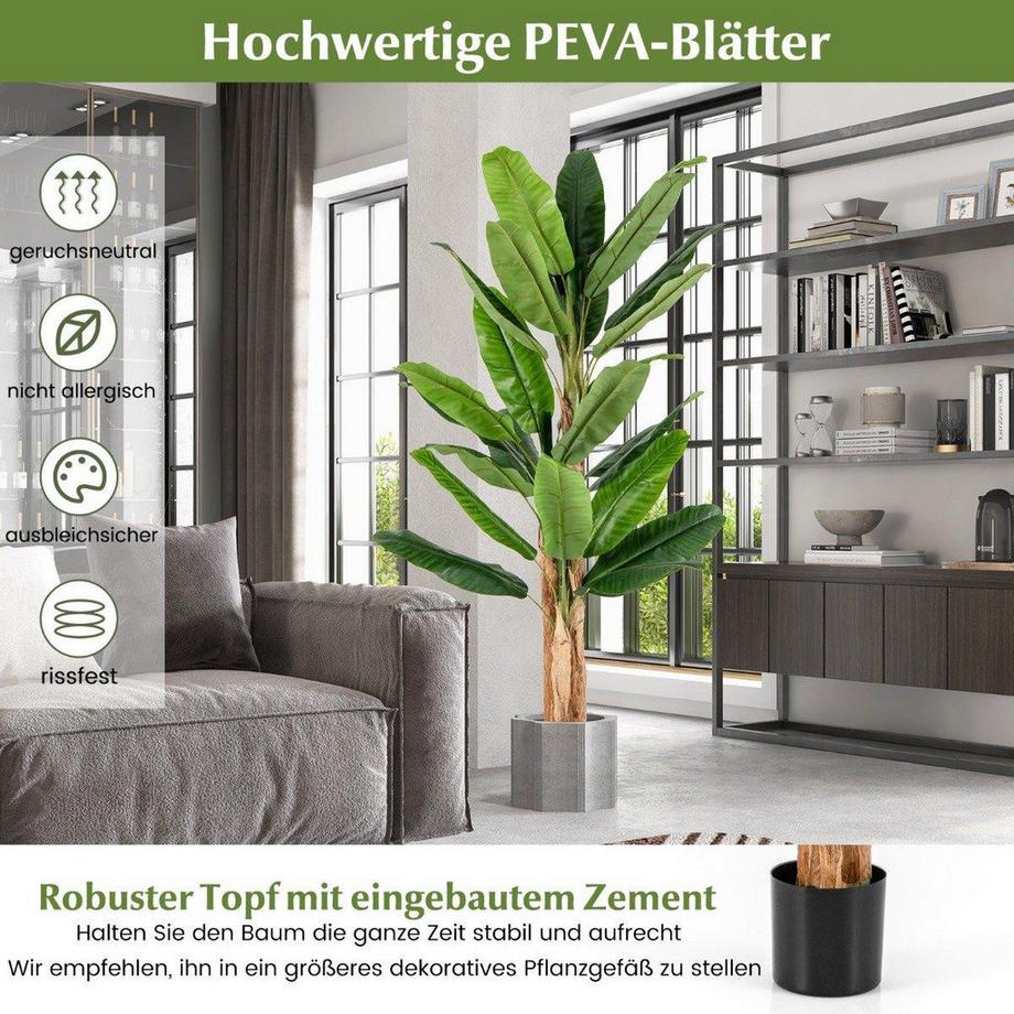 Northix  Künstlicher Bananenbaum mit 27 Blättern & Natürlichem Stamm Bananenpflanze Kunstpflanze 195 cm 