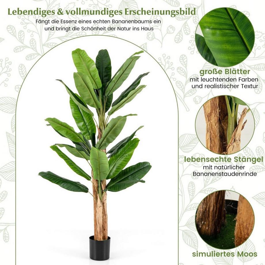 Northix  Künstlicher Bananenbaum mit 27 Blättern & Natürlichem Stamm Bananenpflanze Kunstpflanze 195 cm 