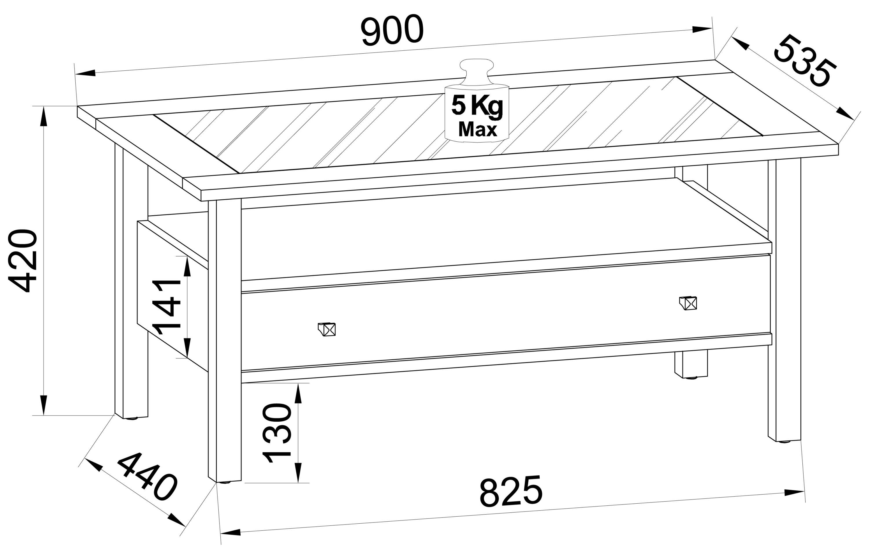 VCM Holz Beistelltisch Couchtisch Sofatisch Wohnzimmertisch Schublade Lingis L  