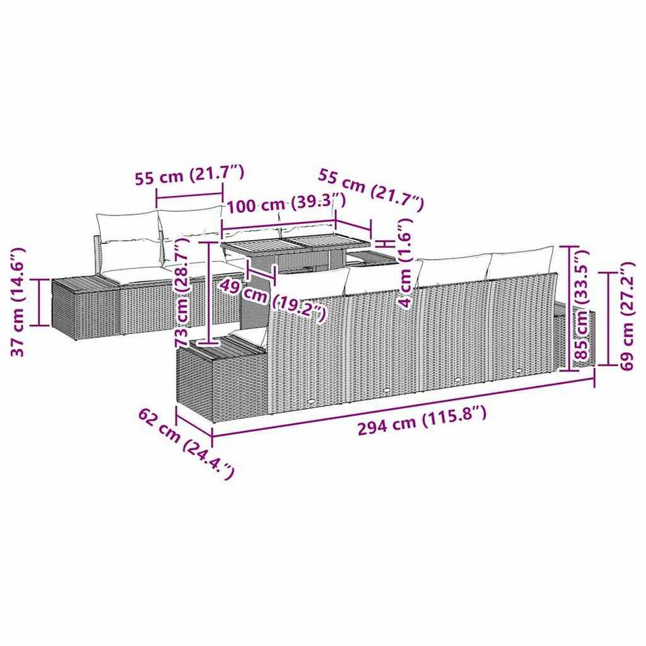VidaXL Canapé de jardin poly rattan  