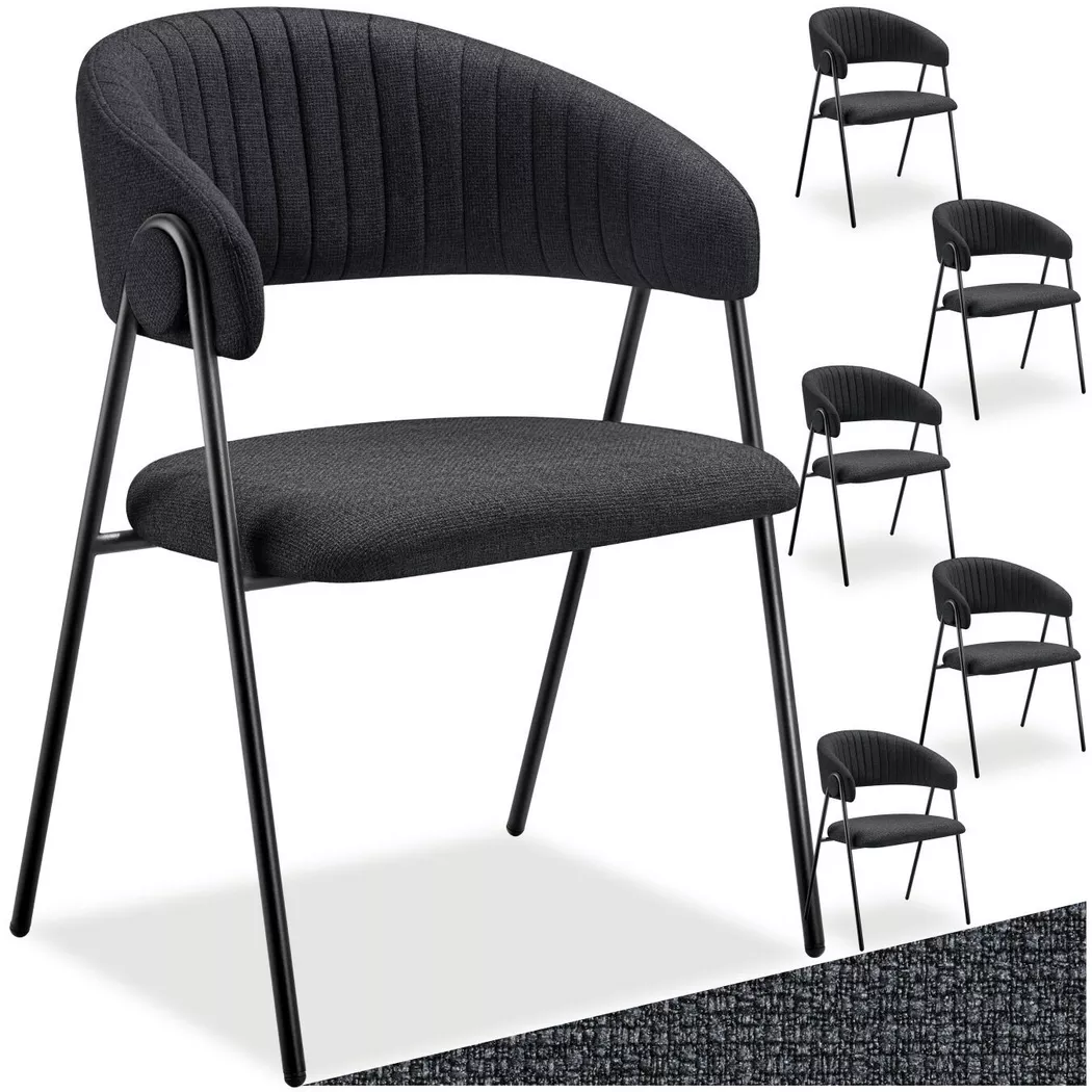 Tectake - Fauteuil Bedano en tissu rembourré, 6 Stück, Noir Imprimé