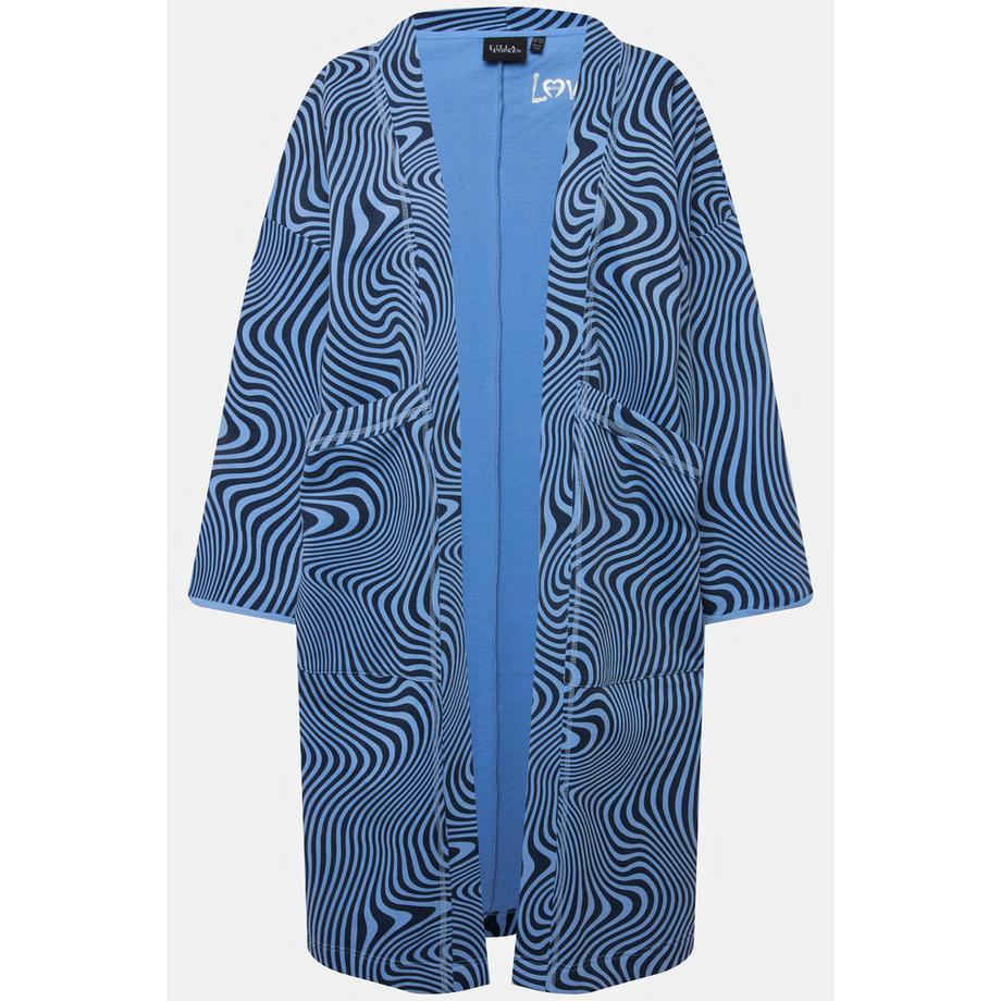 Ulla Popken Veste longue d'intérieur oversize avec imprimé vagues  