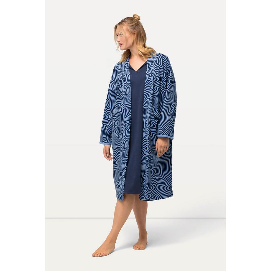 Ulla Popken Veste longue d'intérieur oversize avec imprimé vagues  