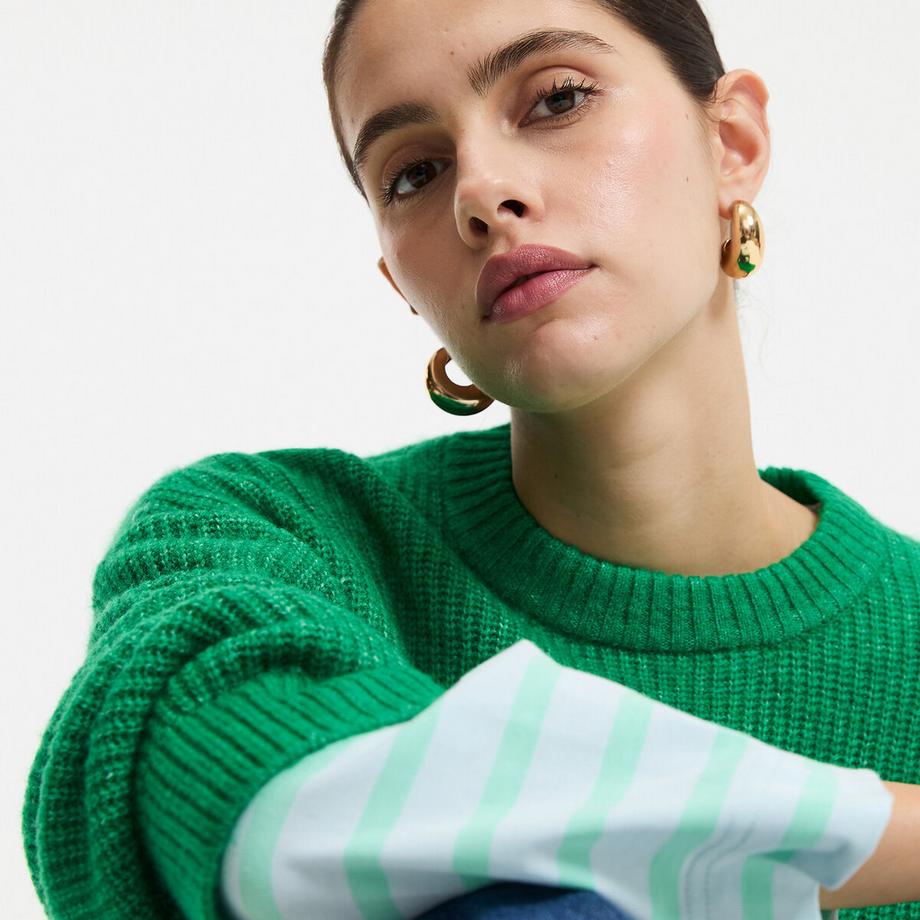 La Redoute Collections Flauschiger Grobstrick Pullover mit Rundhalsausschnitt  