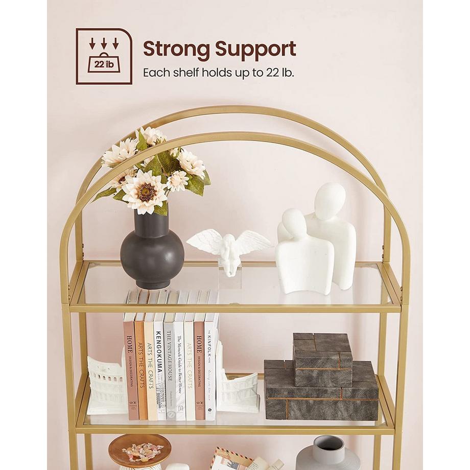 Pricenet  Elegantes Ausstellungsregal aus goldfarbenem Stahl und Glas 