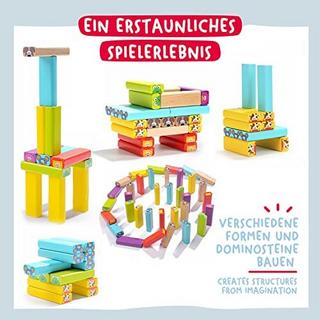 Activity-board  Pädagogisches Kinderspiel ab 3 Jahre - Wackelturm 4 in 1 aus Holz mit Farben und Tieren 