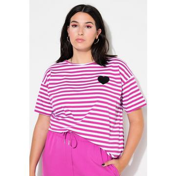 T-shirt dal taglio oversize con righe, cuore fluo, scollo a girocollo e mezze maniche