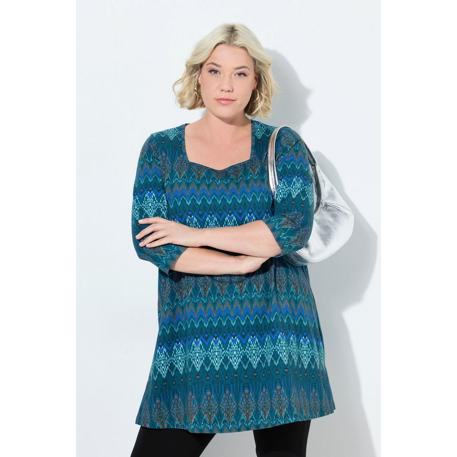 Ulla Popken T-shirt long Coupe évasée Encolure carrée Manches 3/4  