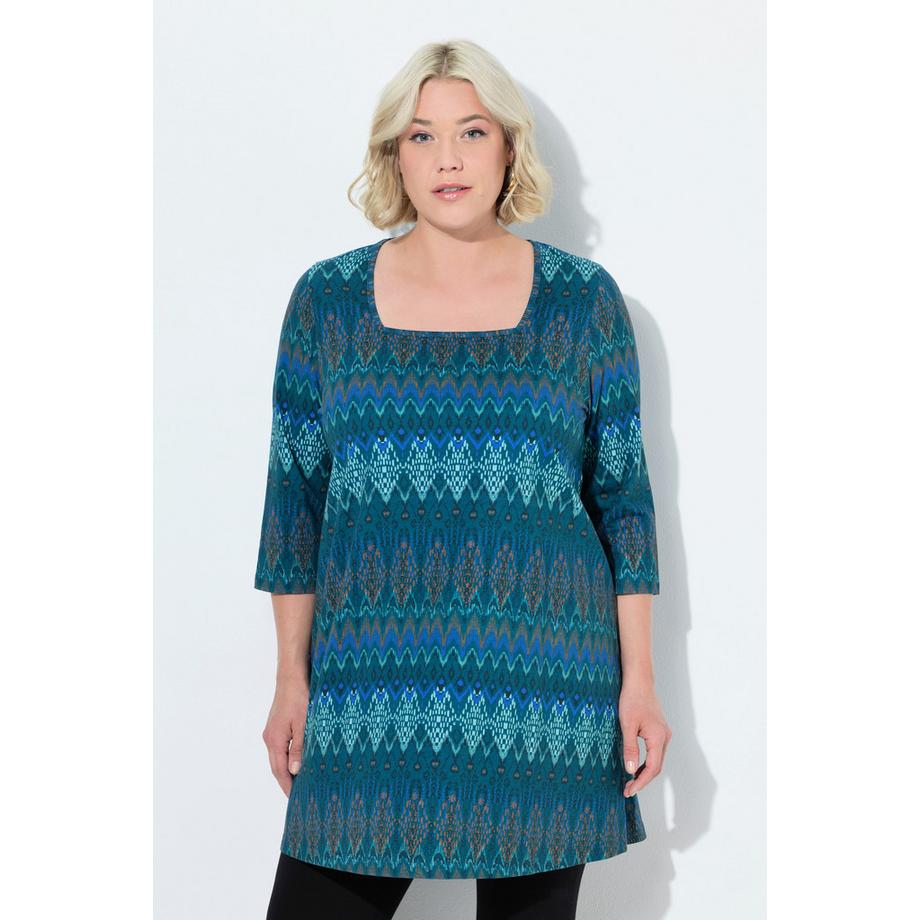 Ulla Popken T-shirt long Coupe évasée Encolure carrée Manches 3/4  