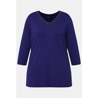 Ulla Popken  Shirt, Ziersteine, A-Linie, V-Ausschnitt, Langarm 