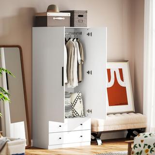Northio Guardaroba, armadio multiuso, 2 ante con asta appendiabiti e 2 cassetti, armadio per camera da letto, 79 x 43 x 180 cm, bianco Aosom  