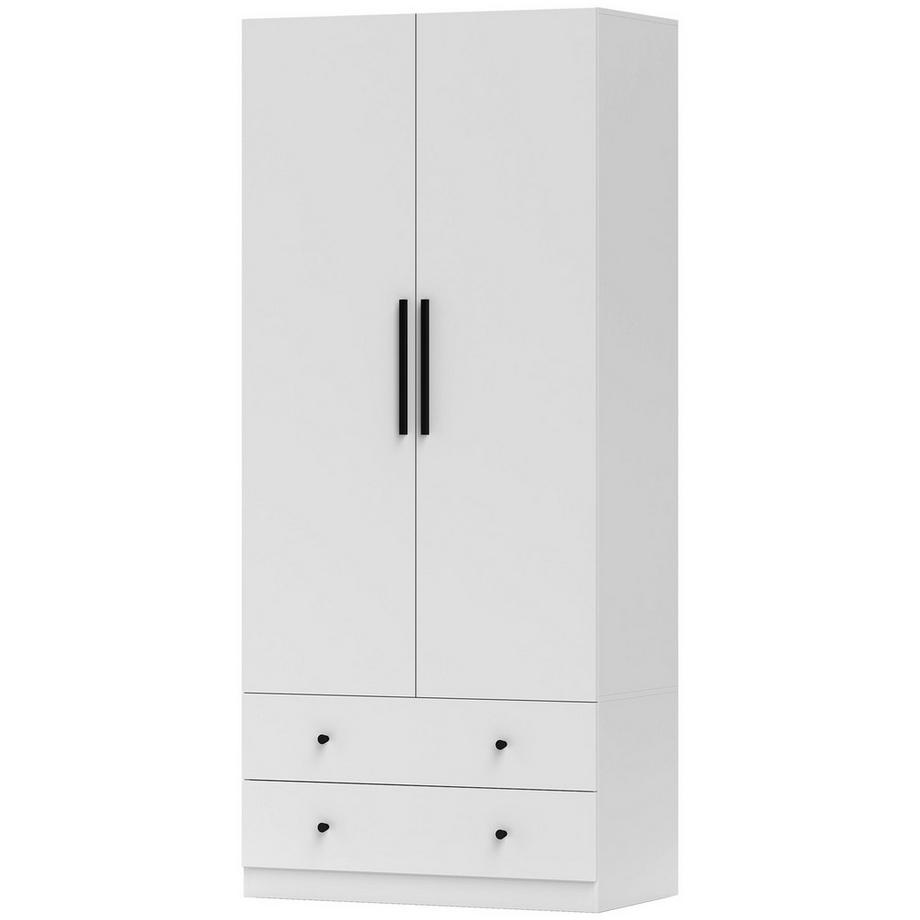 Northio Kleiderschrank Mehrzweckschrank 2-türig mit Kleiderstange und 2 Schubladen Garderobenschrank für Schlafzimmer 79 x 43 x 180 cm Weiß Aosom  