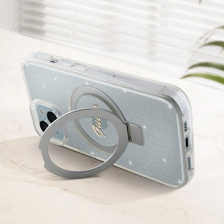GUESS  Coque Magsafe iPhone 15 TPU Ring Stand 