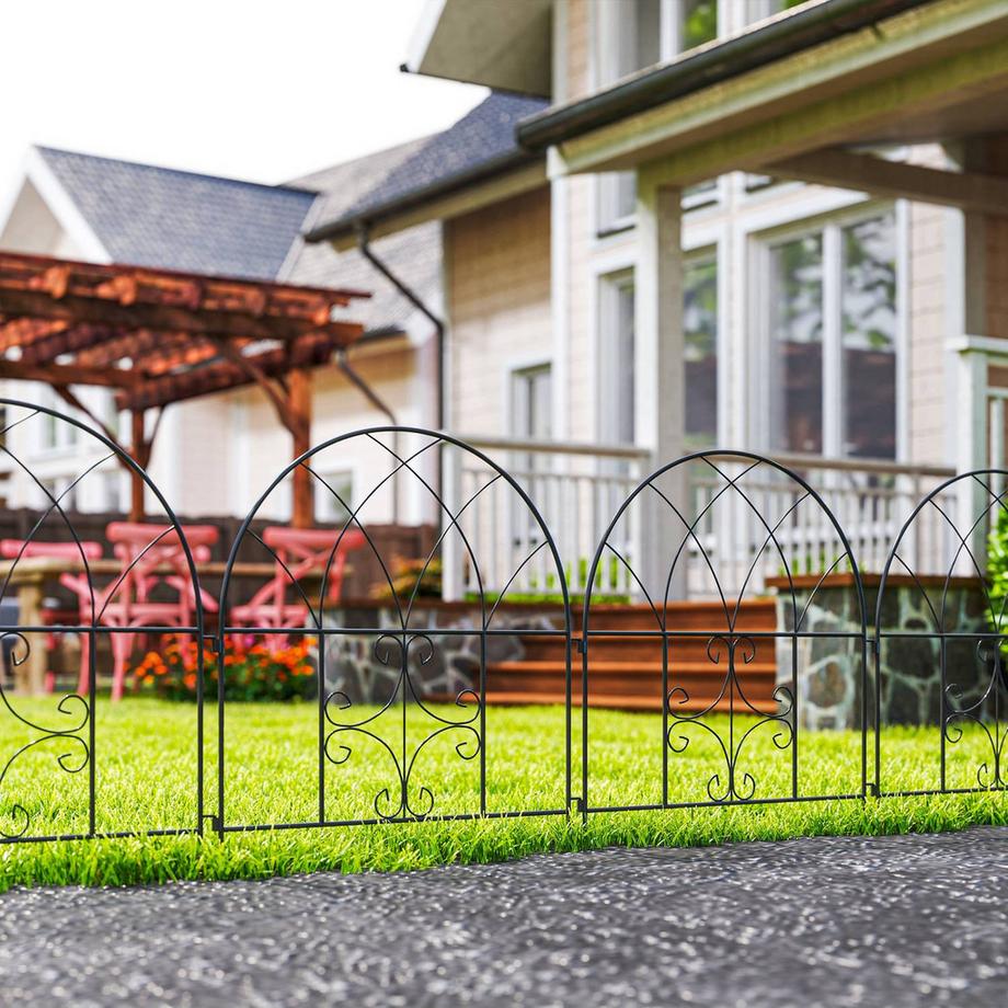 Northio  Gartenzaun Zaun Stahl 300 cm x 70 cm hoch Dekorativer Gitterzaun Set Zaunelemente Landschaftszaun Oberbogen Zaun für Hunde Hundezaun für Garten Blumenbeete Tierbarriere Außenbereich Schwarz Aosom 