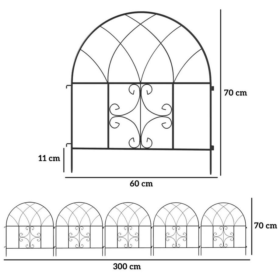 Northio  Gartenzaun Zaun Stahl 300 cm x 70 cm hoch Dekorativer Gitterzaun Set Zaunelemente Landschaftszaun Oberbogen Zaun für Hunde Hundezaun für Garten Blumenbeete Tierbarriere Außenbereich Schwarz Aosom 