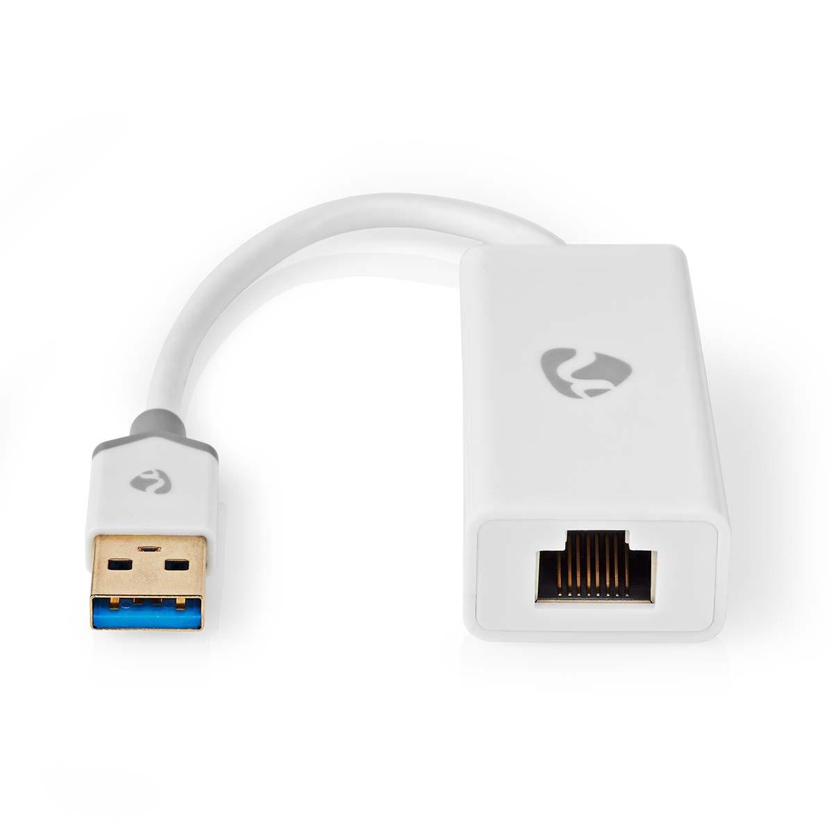 Nedis  USB-Netzwerkkarte | USB 3.2 Gen 1 | 1 Gbps | USB-A Stecker | RJ45 Buchse | 0,20 m | Rund | Vergoldet | Blankes Kupfer | Weiß | Box 