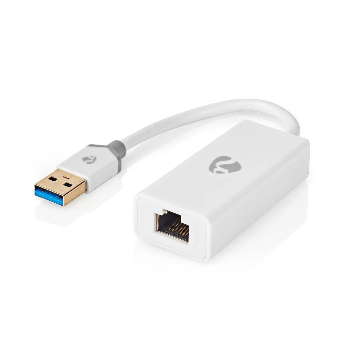 Nedis  USB-Netzwerkkarte | USB 3.2 Gen 1 | 1 Gbps | USB-A Stecker | RJ45 Buchse | 0,20 m | Rund | Vergoldet | Blankes Kupfer | Weiß | Box 