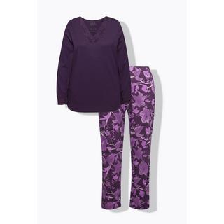 Ulla Popken  Pyjama, Spitze, V-Ausschnitt, Langarm, Modalmix 