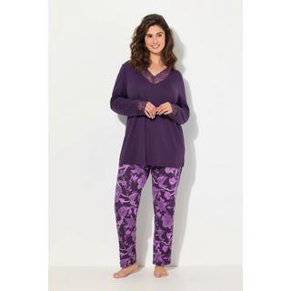 Ulla Popken  Pyjama, Spitze, V-Ausschnitt, Langarm, Modalmix 