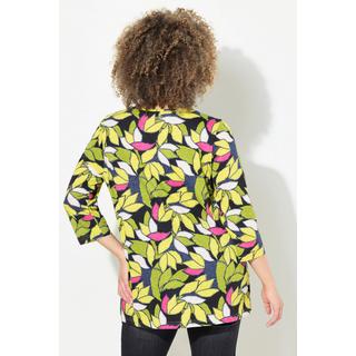 Ulla Popken  Shirt, Blätter, A-Linie, V-Ausschnitt, 3/4-Arm 