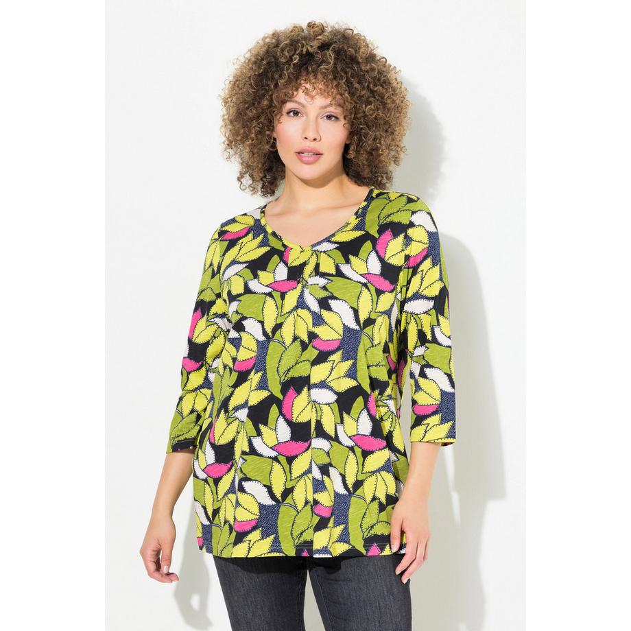 Ulla Popken Blätter A-Linie V-Ausschnitt 3/4 Arm Shirt  