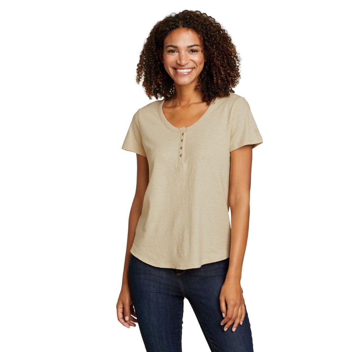 Image of Hemplify Tshirt Henleykragen Kurzärmlig Damen Beige XL