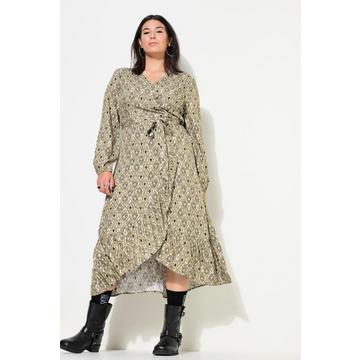 Maxikleid, A-Line, Allover-Print, Wrap-Effekt