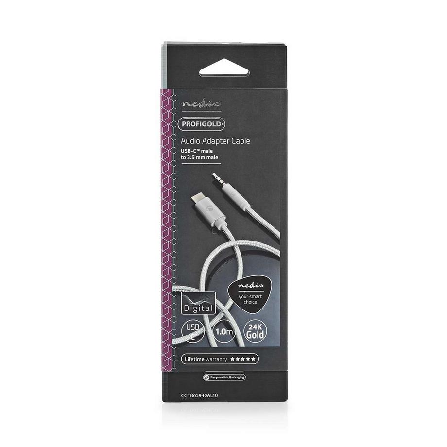 Nedis  Adattatore USB-C™ | USB 2.0 | USB-C™ Maschio | 3,5 mm Maschio | 1,00 m | Rotondo | Placcato oro | Intrecciato / Nylon | Alluminio | Scatola con finestra coperta 