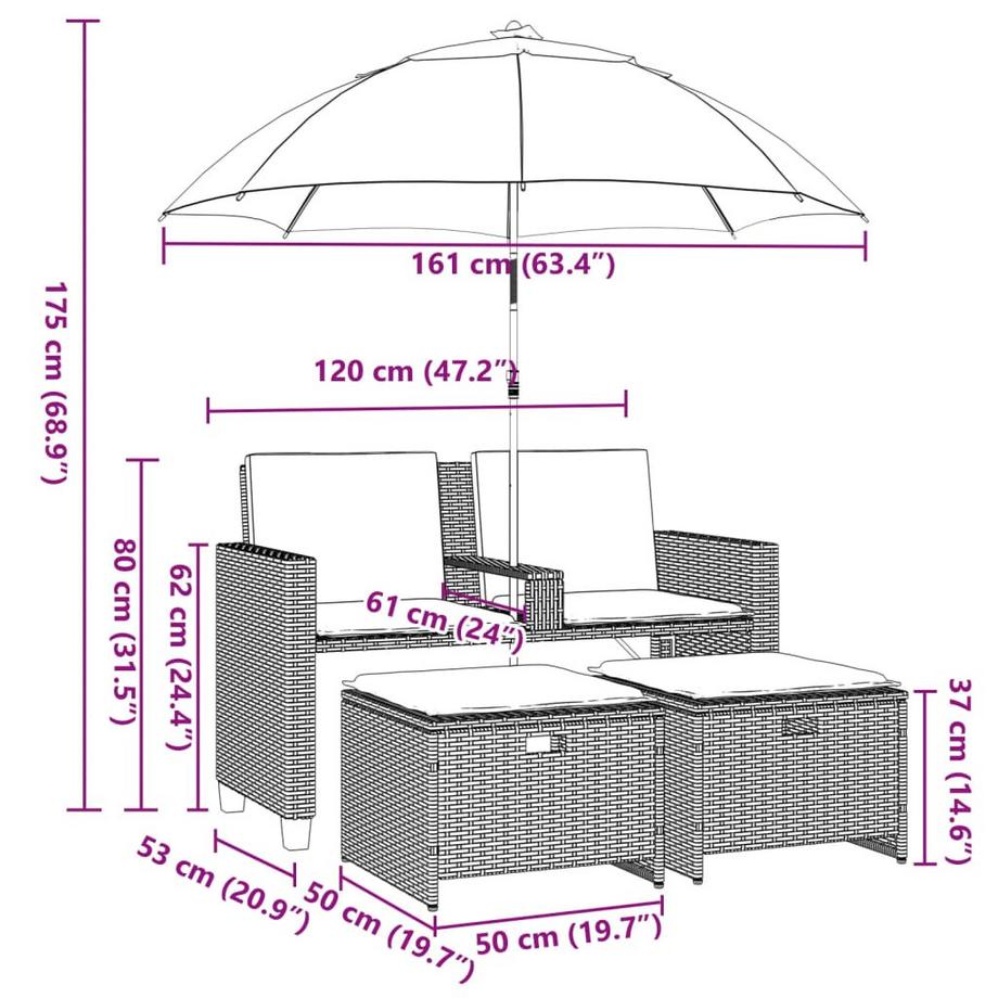 VidaXL Gartensofa poly-rattan  