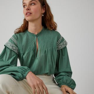 La Redoute Collections  Bestickte Bluse mit Rüschenkragen 