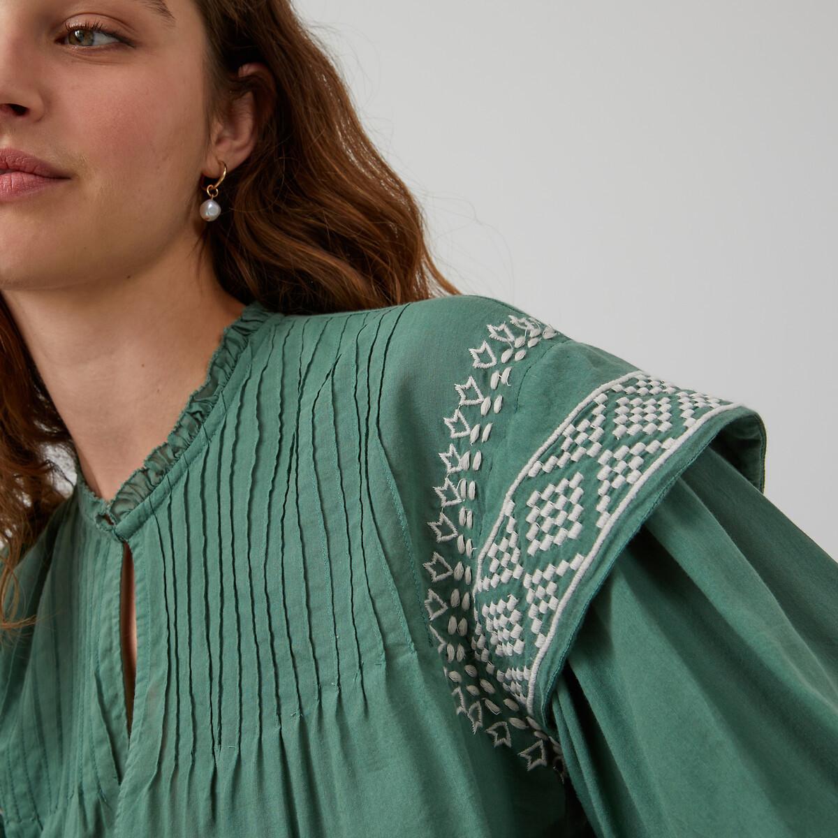 Image of Bestickte Bluse Mit Rüschenkragen Damen Grün M