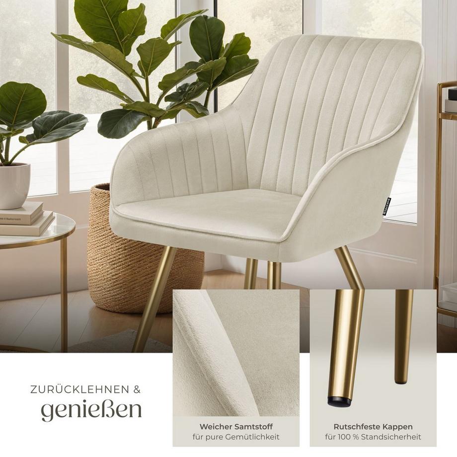 Tectake Esszimmerstuhl Marilyn gepolstert, in Samtoptik, gesteppt durchgehende Lehne  