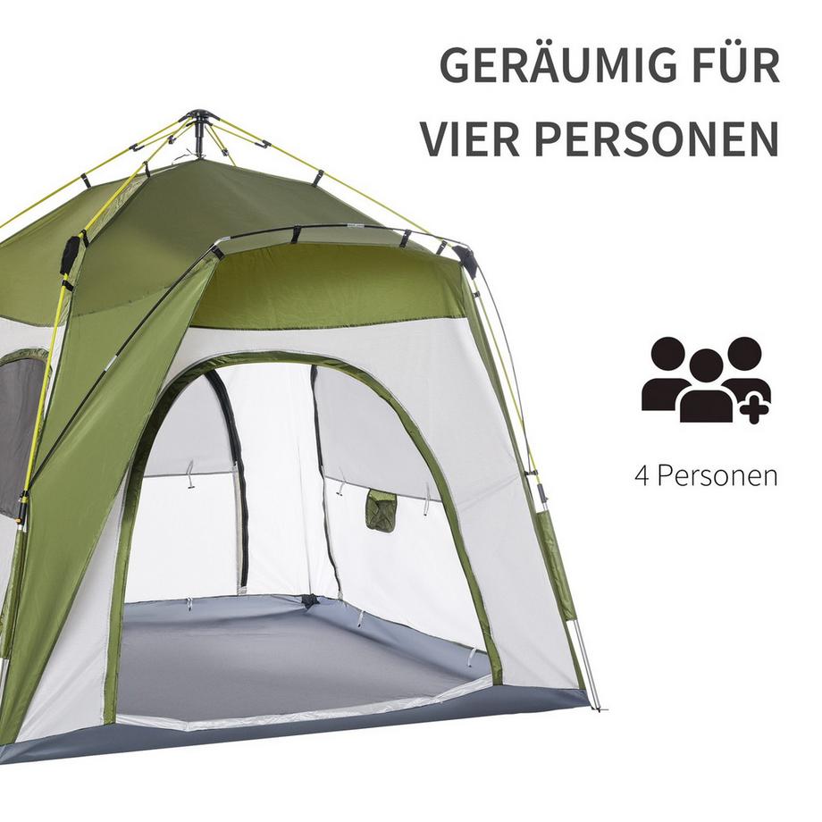Northio  Camping Zelt 4-Personen-Zelt Familienzelt Mit Fenster 190Tpu1000Mm Einfache Einrichtung Aluminiumlegierung Glasfaser Grün+Grau 240X240X195Cm 