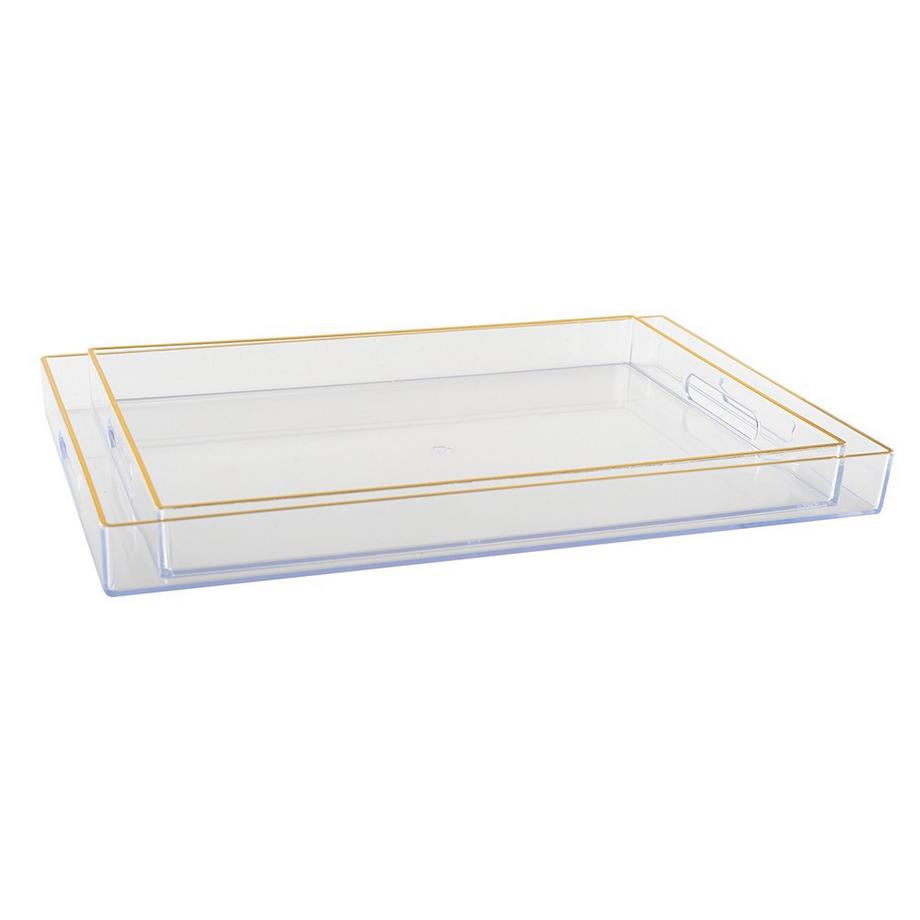 Aulica  PLATEAU RECTANGULAIRE FILET DORE - LOT DE 2 