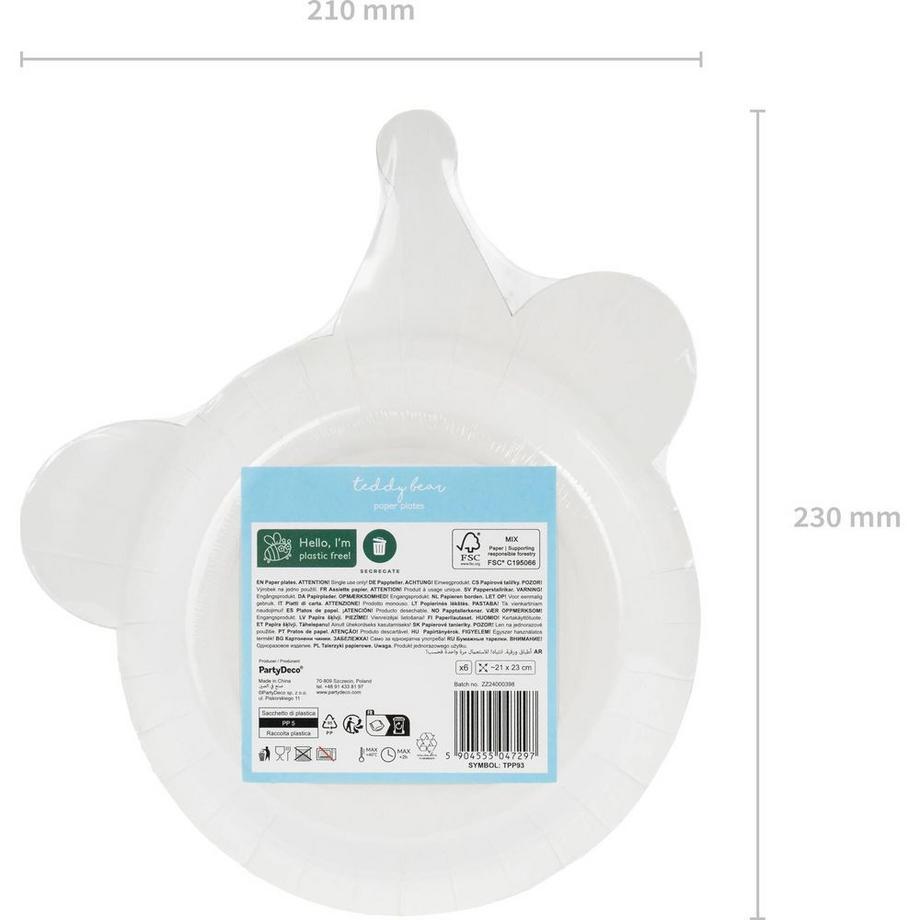 PartyDeco assiettes jetables tête dours en peluche  