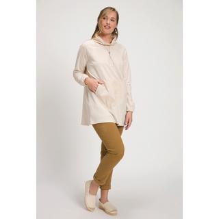 Ulla Popken  T-shirt long, col montant, finition en pointe, manches longues, coton bio 