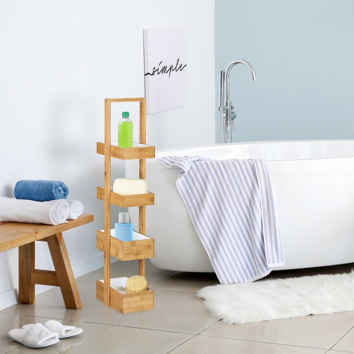 B2X Étagère de salle de bain en bambou à 4 compartiments  