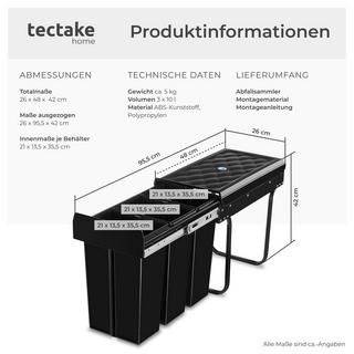 Tectake Abfallsammler Ashlyn, 3-fach Trennung, 30L, Teleskopschienen  