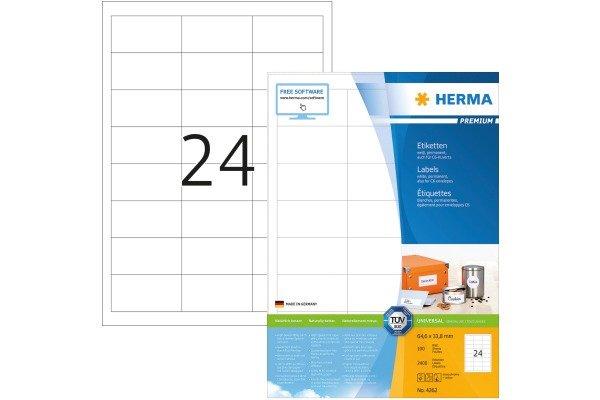 HERMA HERMA Universal-Etikett. 64,6x33,8mm 4262 weiss 2400 St./100 Blatt  