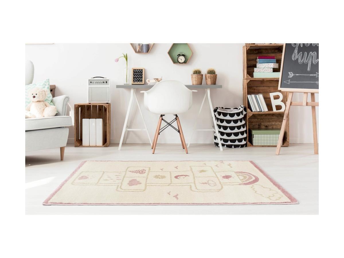 Vente-unique  Kinderteppich - Polypropylen - 100 x 150 cm - Beige & Rosa - FUNNY 