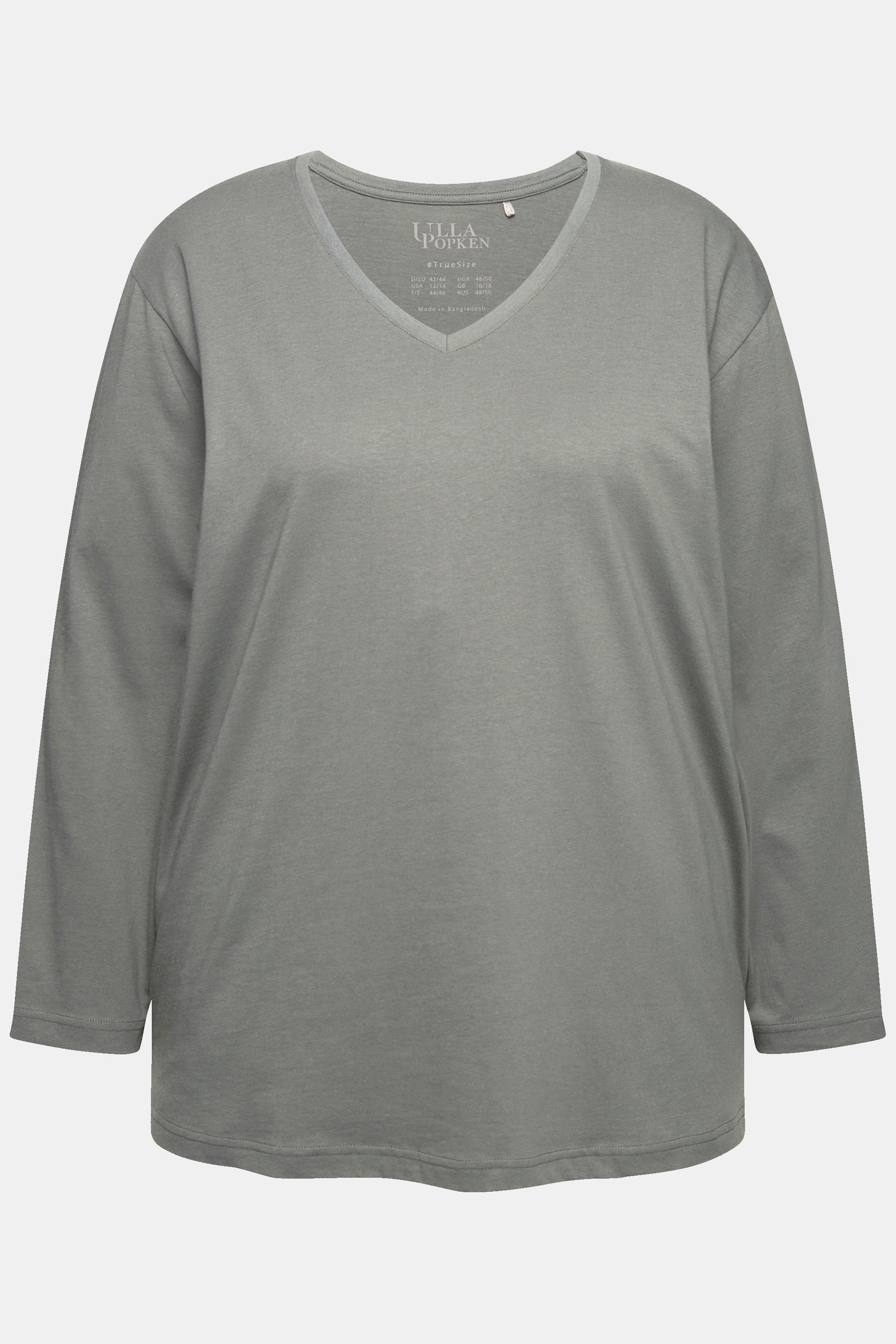 Ulla Popken  Shirt, V-Ausschnitt, Relaxed, Langarm 