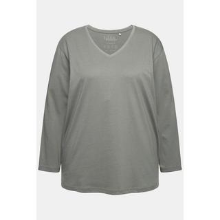 Ulla Popken  T-shirt coupe Relaxed Fit, col en V et manches longues 